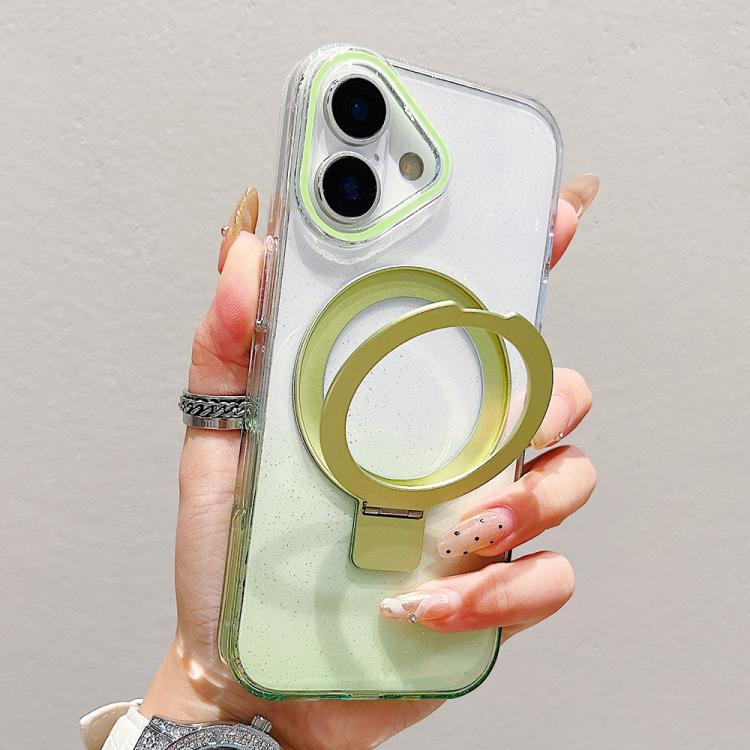For iPhone 17 Transparent Gradient Metal Ring Holder MagSafe Phone Case(Green)