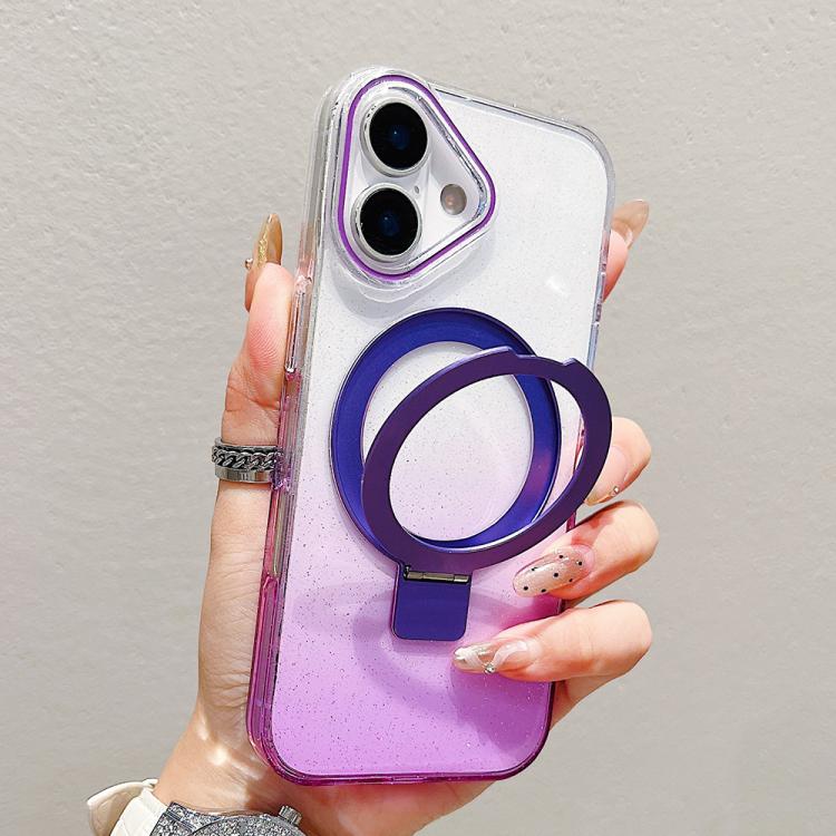 For iPhone 17 Transparent Gradient Metal Ring Holder MagSafe Phone Case(Purple)