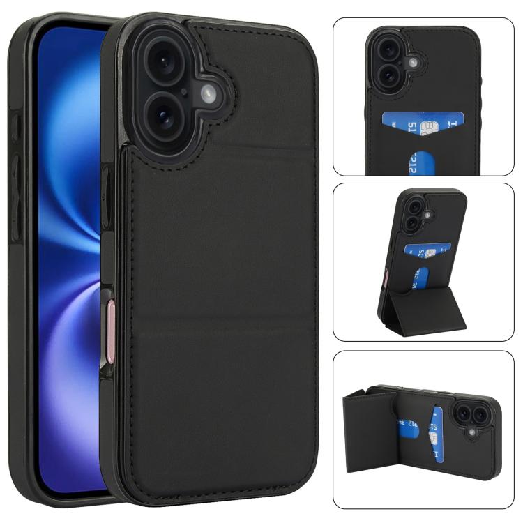 For iPhone 17 Tri-fold Holder Leather Phone Case with Card Slot(Black)