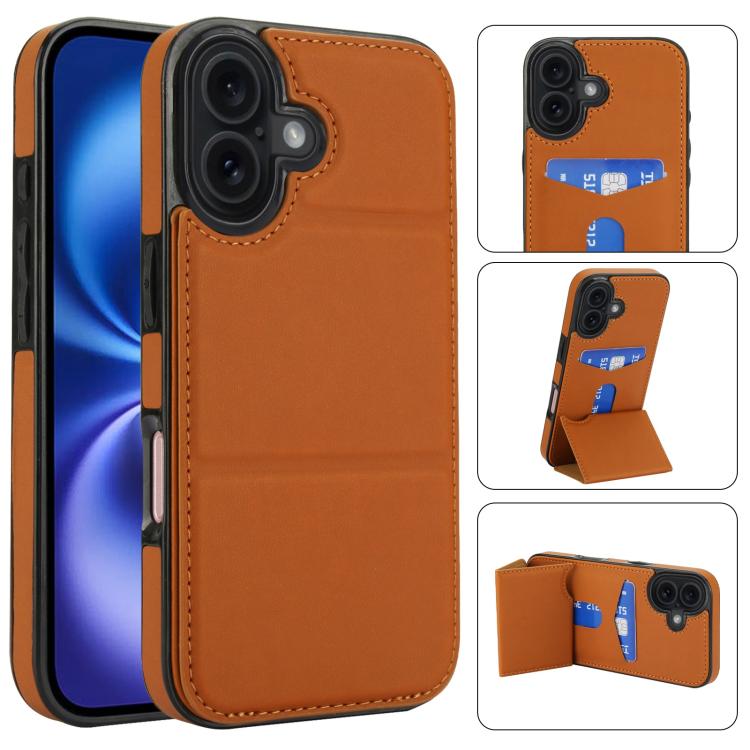 For iPhone 17 Tri-fold Holder Leather Phone Case with Card Slot(Brown)