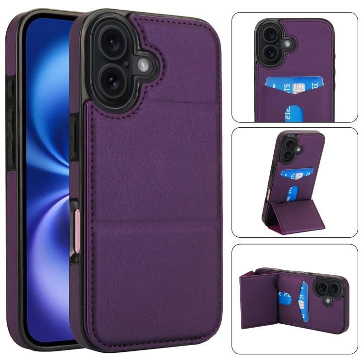 For iPhone 17 Tri-fold Holder Leather Phone Case with Card Slot(Dark Purple)