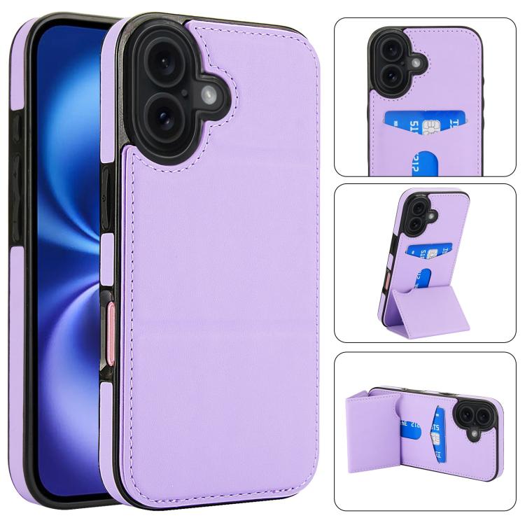 For iPhone 17 Tri-fold Holder Leather Phone Case with Card Slot(Light Purple)