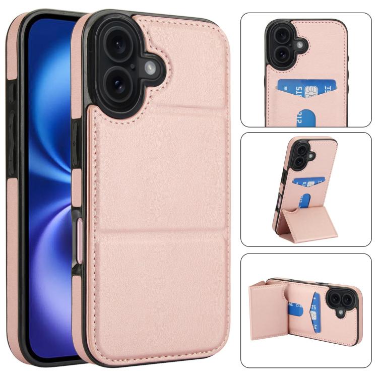For iPhone 17 Tri-fold Holder Leather Phone Case with Card Slot(Rose Gold)