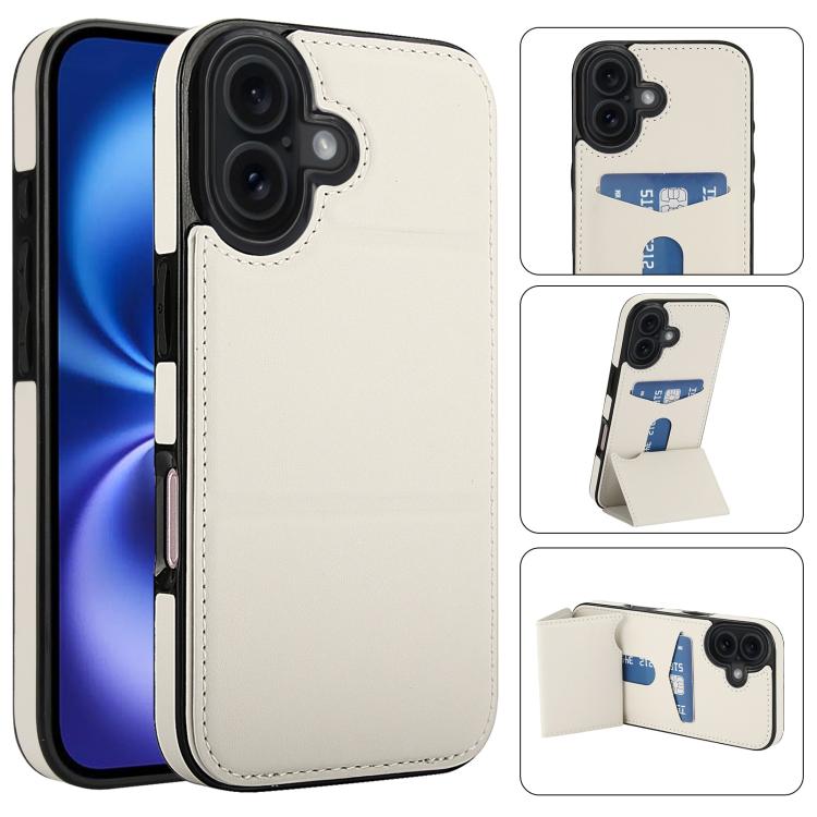 For iPhone 17 Tri-fold Holder Leather Phone Case with Card Slot(White)