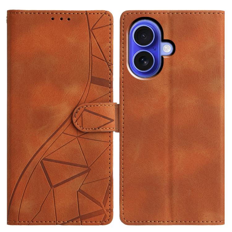 For iPhone 17 Triangles Embossed Leather Phone Case(Brown)