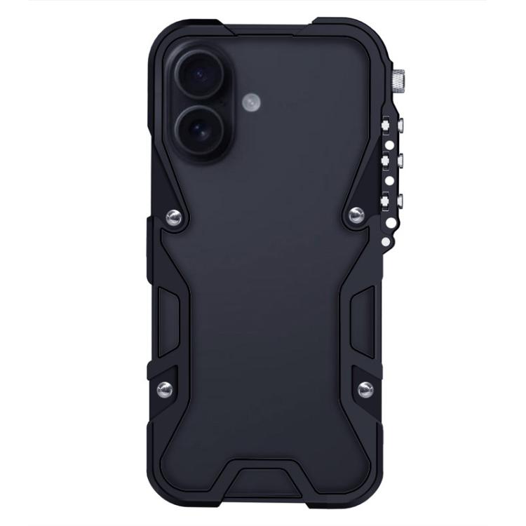 For iPhone 17 Trigger Design Hollow Metal Frame Phone Case with Lanyard(Black)