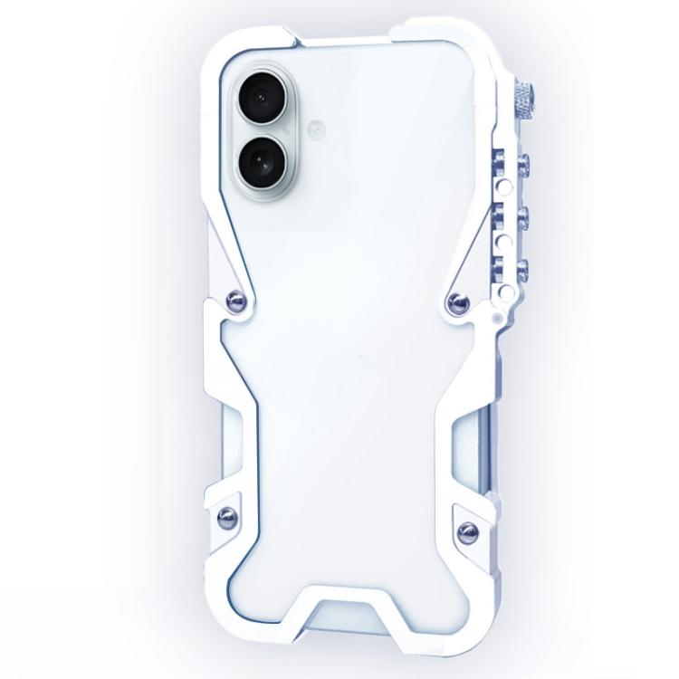 For iPhone 17 Trigger Design Hollow Metal Frame Phone Case with Lanyard(Silver)