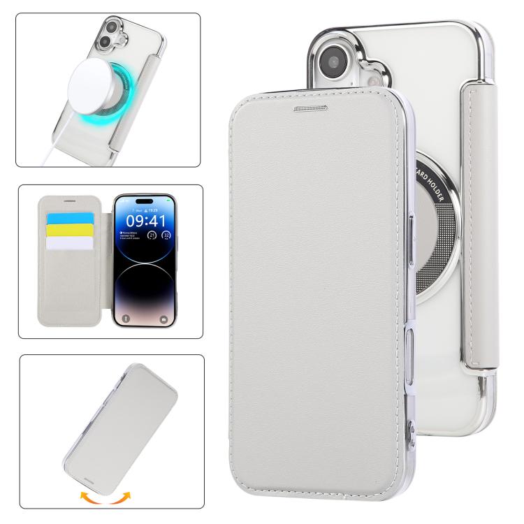 For iPhone 17 Ultra-thin Magnetic Plating Vegan Leather Phone Case(Grayish White)