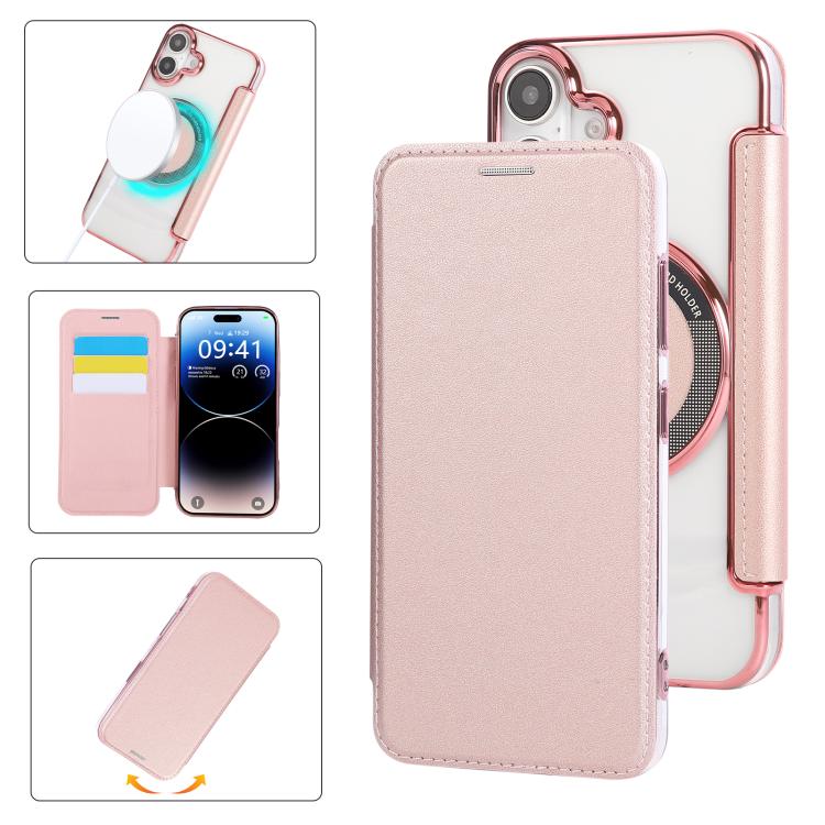 For iPhone 17 Ultra-thin Magnetic Plating Vegan Leather Phone Case(Rose Gold)