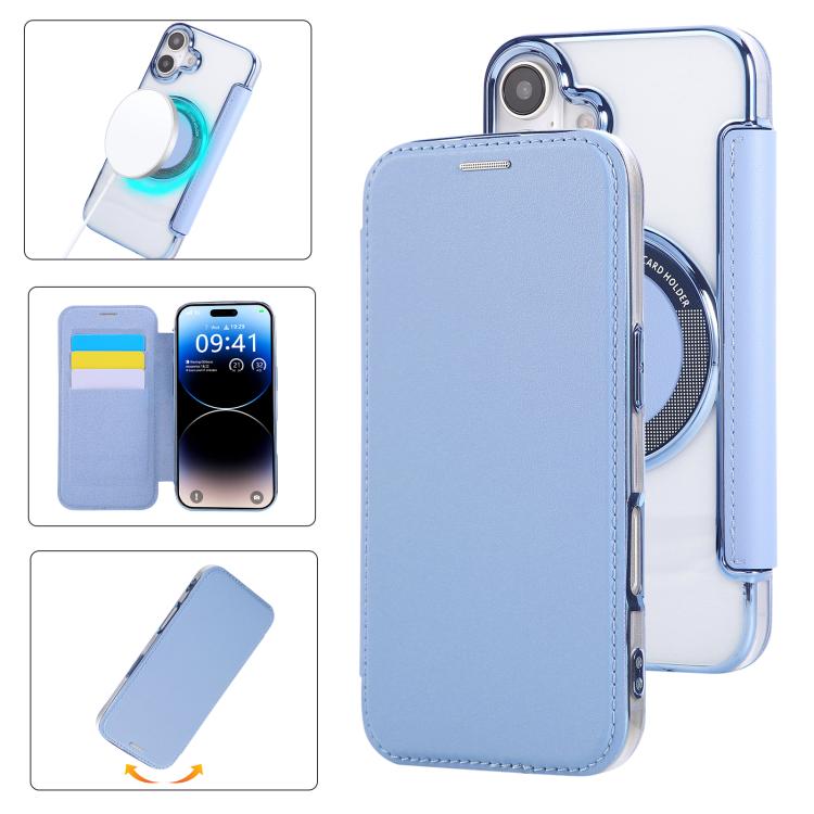 For iPhone 17 Ultra-thin Magnetic Plating Vegan Leather Phone Case(Sierra Blue)