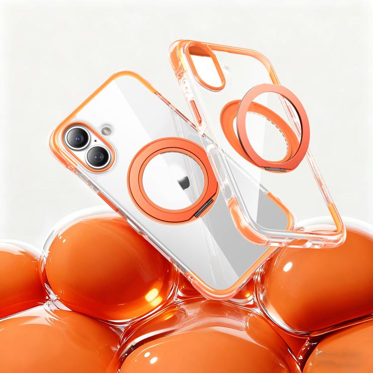 For iPhone 17 Vacuum Airbag TPU + Acrylic 360 Rotating Bracket Magnetic Shockproof Phone Case(Orange)