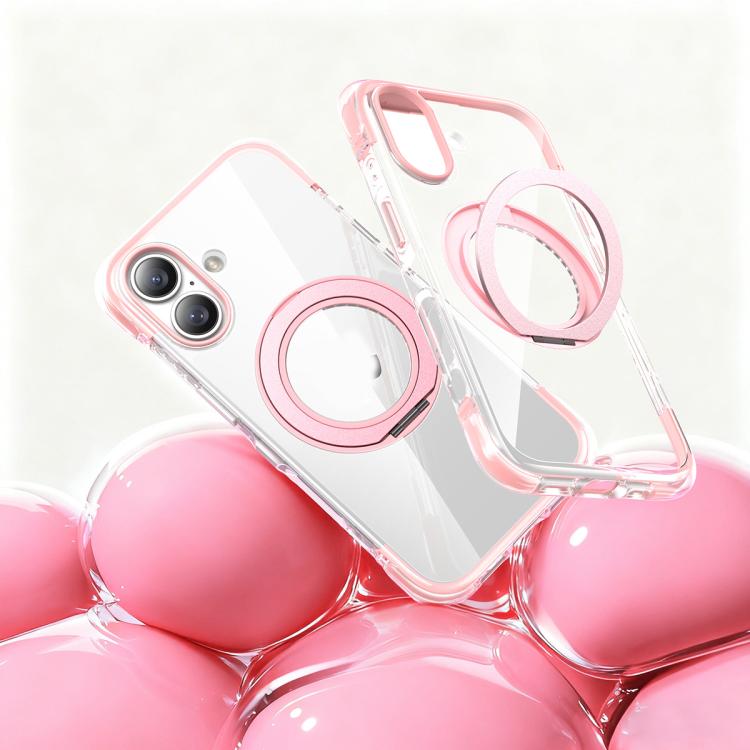 For iPhone 17 Vacuum Airbag TPU + Acrylic 360 Rotating Bracket Magnetic Shockproof Phone Case(Pink)