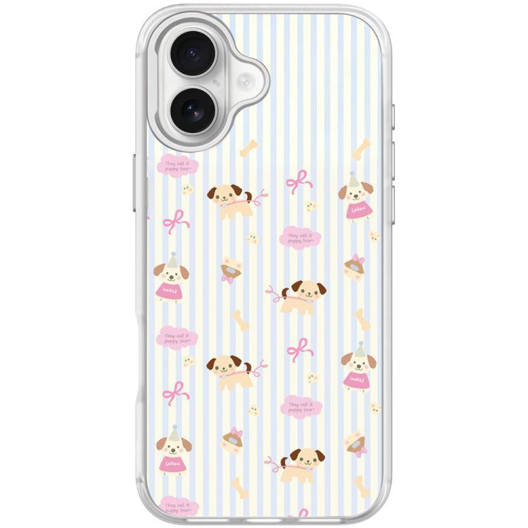For iPhone 17 Vertical Stripes Dog Pattern Magnetic Phone Case(Transparent White)