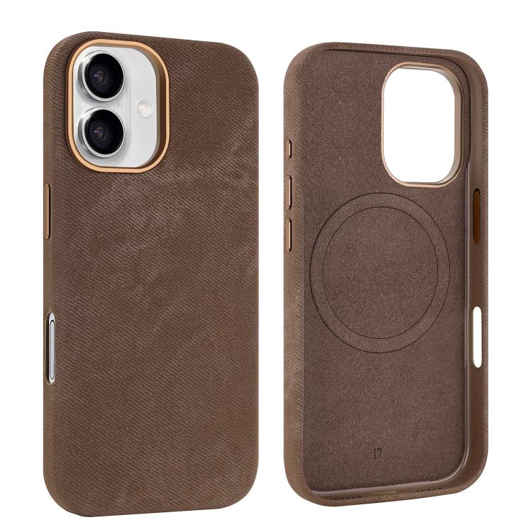 For iPhone 17 VIETAO Retro Denim Texture PU Leather MagSafe Phone Case(Brown)