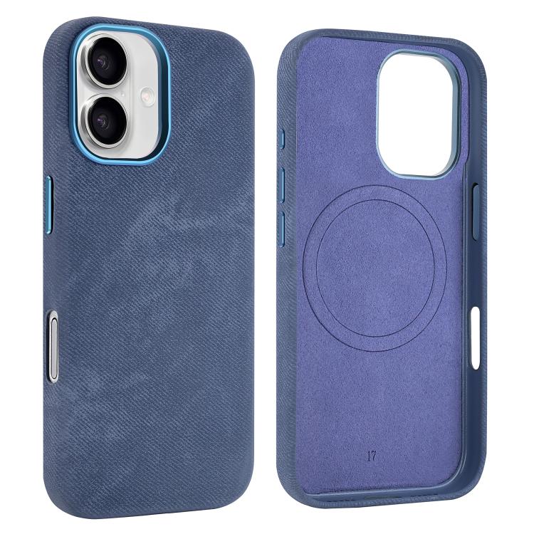 For iPhone 17 VIETAO Retro Denim Texture PU Leather MagSafe Phone Case(Dark Blue)