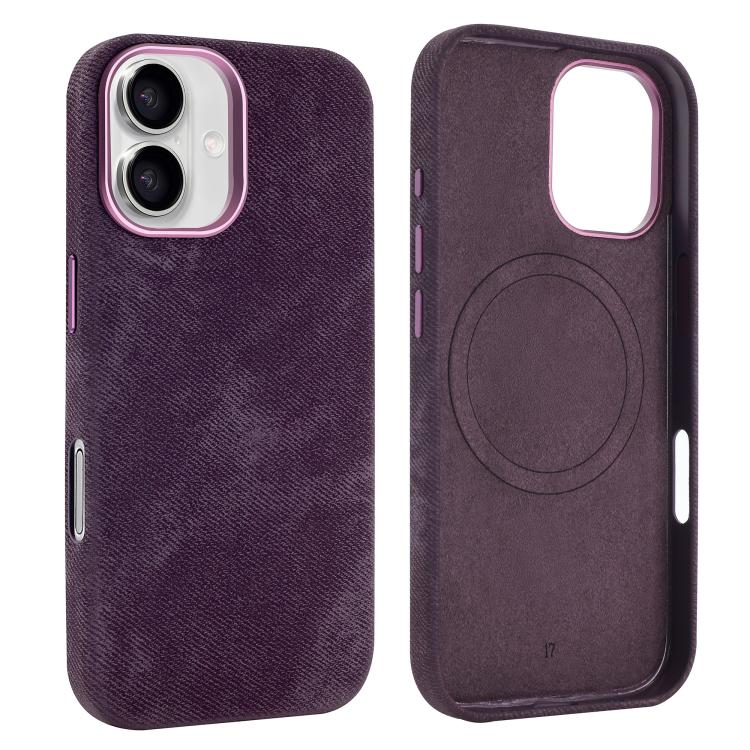 For iPhone 17 VIETAO Retro Denim Texture PU Leather MagSafe Phone Case(Dark Purple)