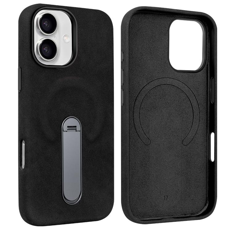 For iPhone 17 VIETAO Suede MagSafe PU Leather Phone Case with Holder(Black)