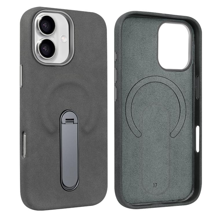 For iPhone 17 VIETAO Suede MagSafe PU Leather Phone Case with Holder(Dark Grey)