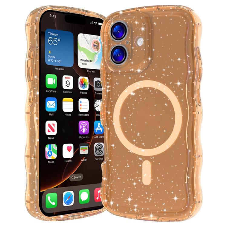 For iPhone 17 Wave Glitter MagSafe Magnetic TPU Phone Case(Transparent Gold)