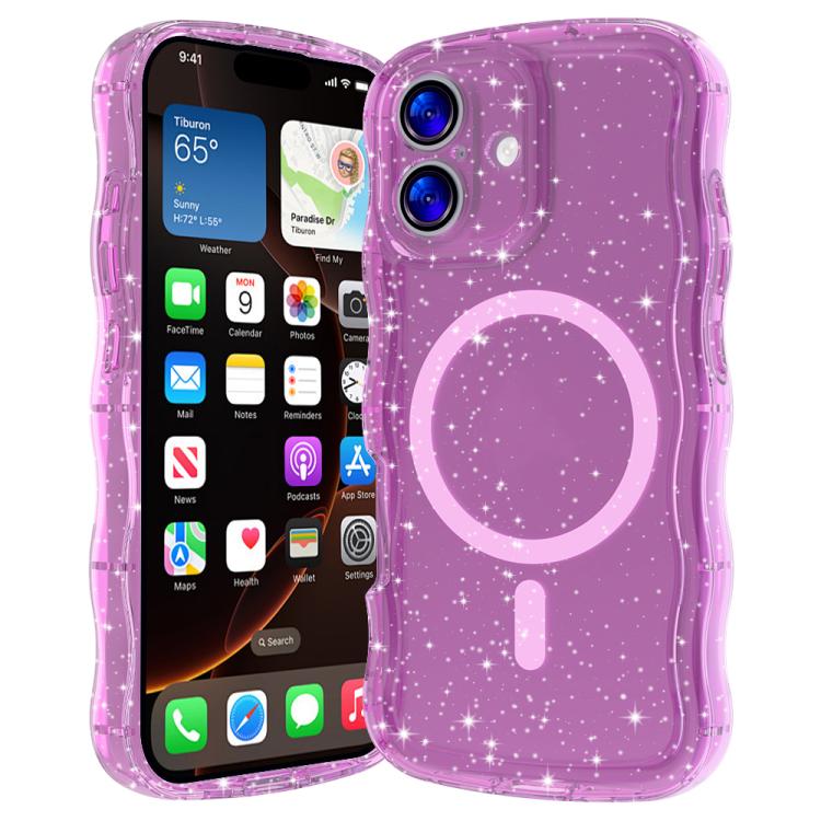 For iPhone 17 Wave Glitter MagSafe Magnetic TPU Phone Case(Transparent Pink)