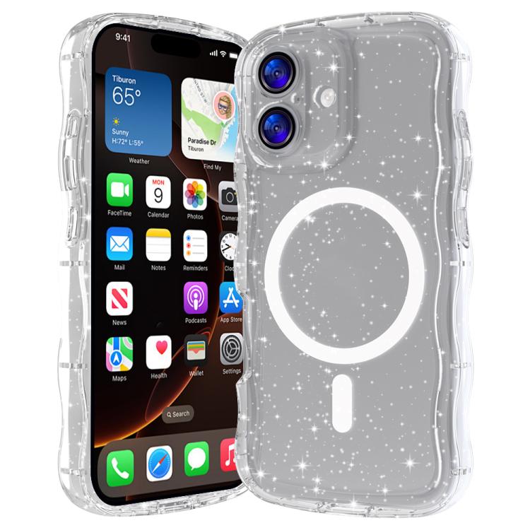 For iPhone 17 Wave Glitter MagSafe Magnetic TPU Phone Case(Transparent White)