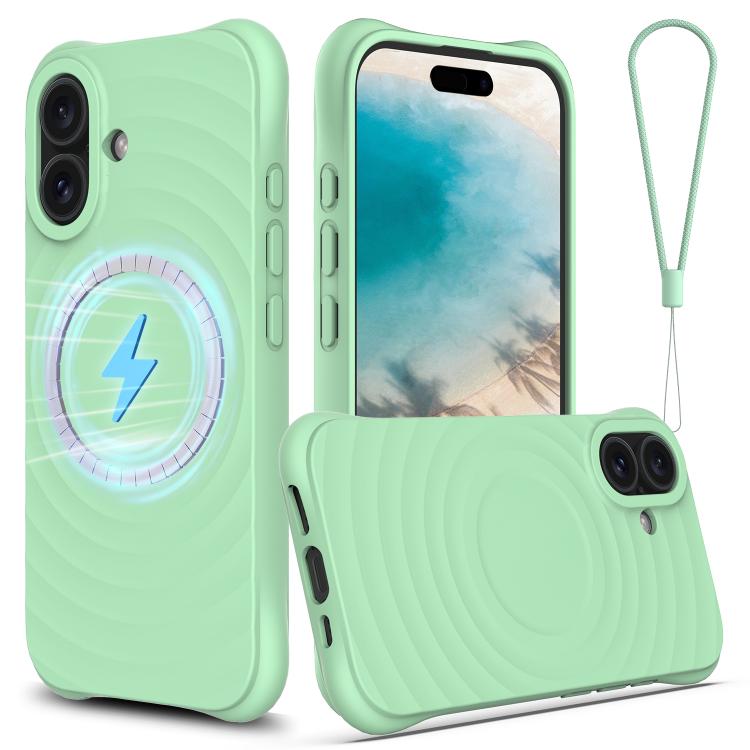 For iPhone 17 Wave Texture MagSafe Magnetic Liquid Silicone Phone Case(Green)