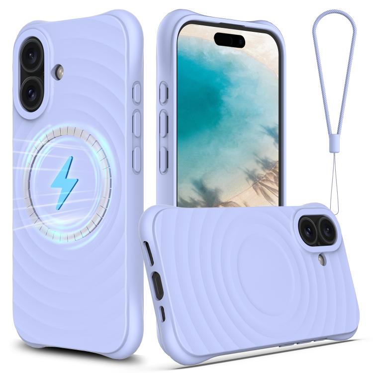 For iPhone 17 Wave Texture MagSafe Magnetic Liquid Silicone Phone Case(Purple)