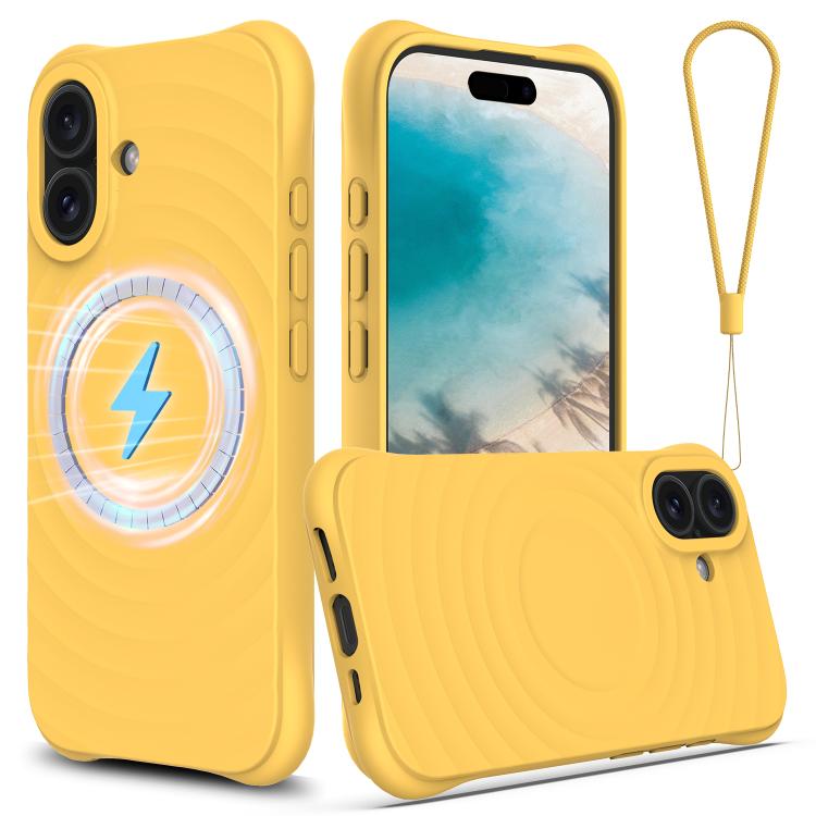 For iPhone 17 Wave Texture MagSafe Magnetic Liquid Silicone Phone Case(Yellow)