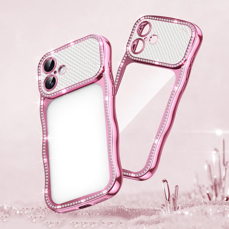 For iPhone 17 Wave Twisting Star Diamond Shockproof Electroplate TPU Phone Case(Pink)
