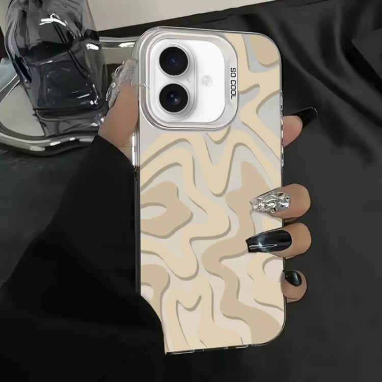 For iPhone 17 Wavy Stripes Pattern Frosted IMD 2-in-1 PC Phone Case(Khaki)