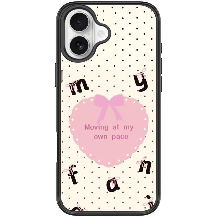For iPhone 17 White Heart Pattern Magnetic Phone Case(Black)