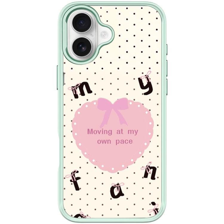 For iPhone 17 White Heart Pattern Magnetic Phone Case(Light Green)