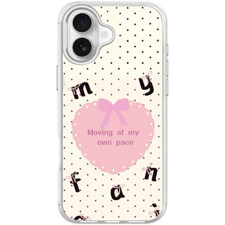 For iPhone 17 White Heart Pattern Magnetic Phone Case(Transparent White)