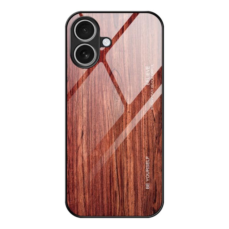 For iPhone 17 Wood Grain Glass Phone Case(Coffee)