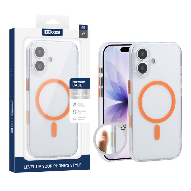 For iPhone 17 XDcase Frosted Transparent Magnetic Shockproof Phone Case(Orange)