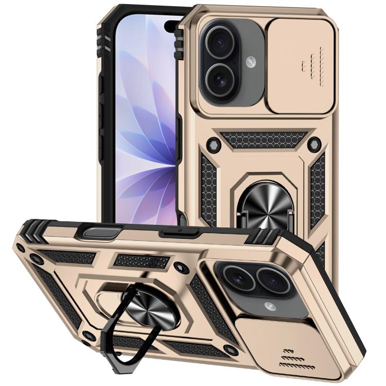 For iPhone 17 XDcase Sliding Camshield Ring Holder Magnetic Phone Case(Gold)