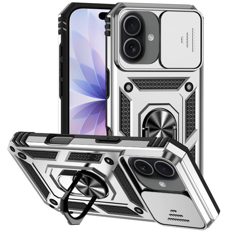 For iPhone 17 XDcase Sliding Camshield Ring Holder Magnetic Phone Case(Silver)