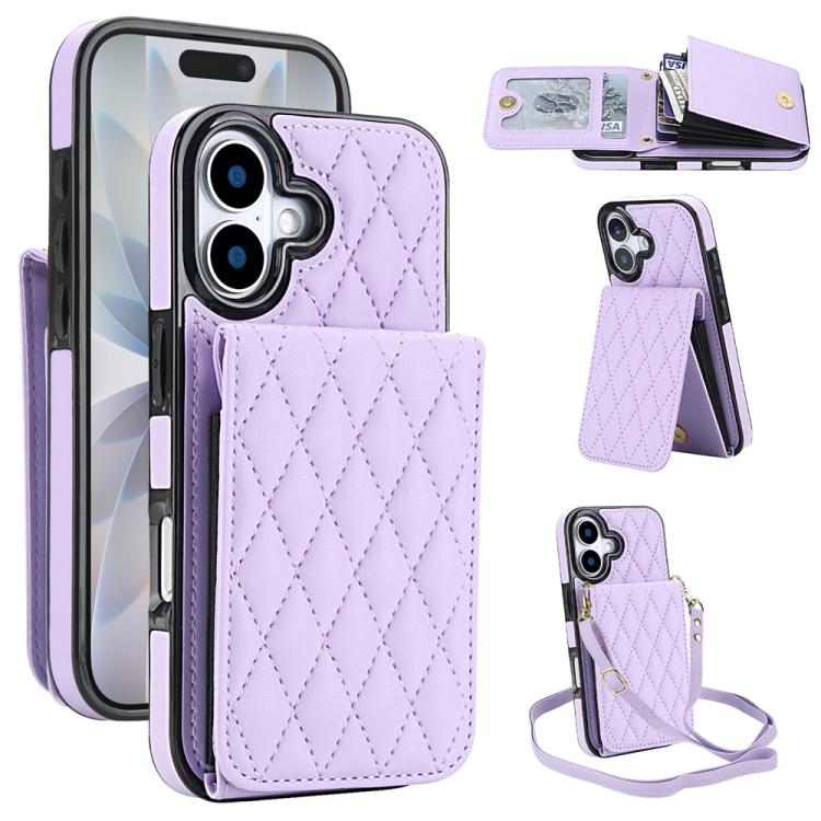 For iPhone 17 YM015 Crossbody Rhombic Card Bag RFID Phone Case(Light Purple)