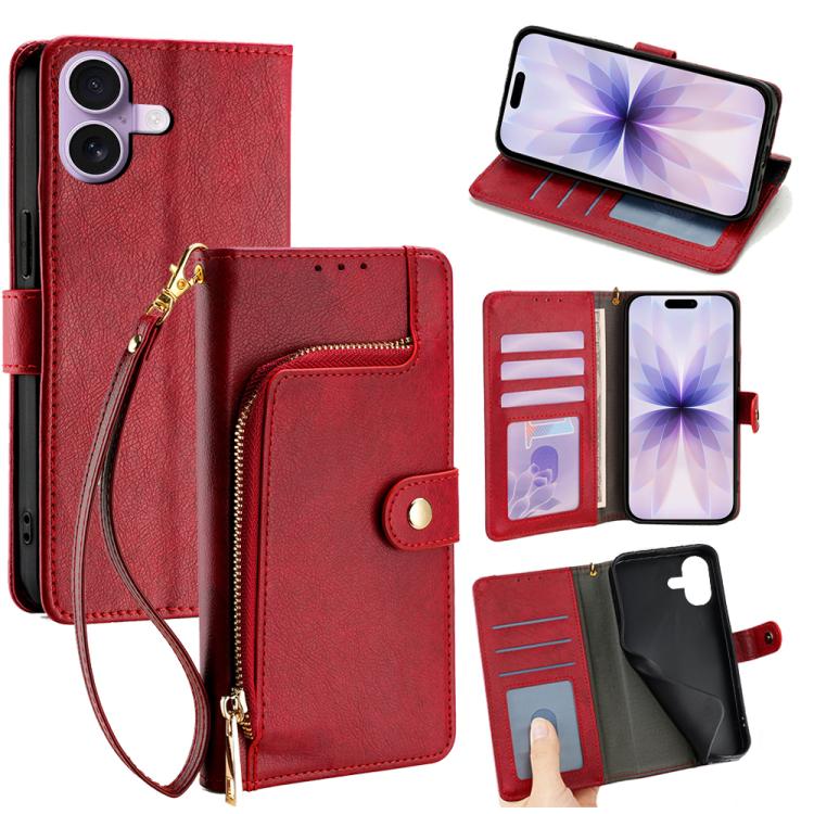 For iPhone 17 Zipper Bag Leather Phone Case(Red)