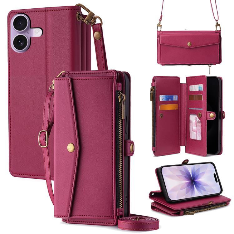 For iPhone 17 Zipper Wallet Side Buckle Crossbody Lanyard Leather Phone Case(Red)