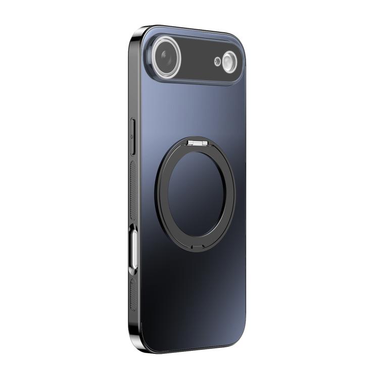 For iPhone Air 360 Degree Rotating Holder MagSafe Electroplated Phone Case with Lens Cover(Black)