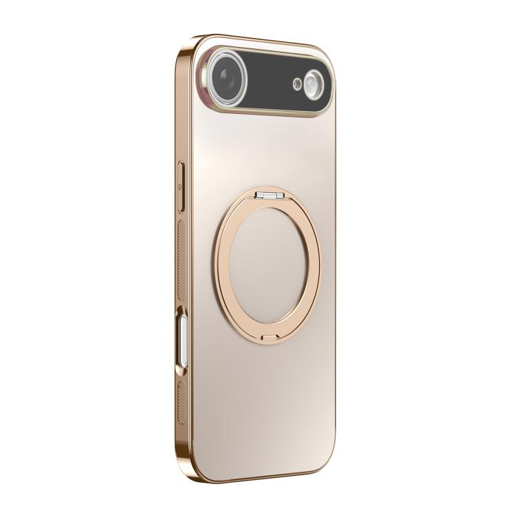 For iPhone Air 360 Degree Rotating Holder MagSafe Electroplated Phone Case with Lens Cover(Desert Gold)