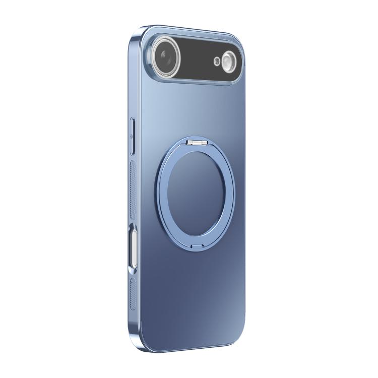For iPhone Air 360 Degree Rotating Holder MagSafe Electroplated Phone Case with Lens Cover(Distant Peak Blue)