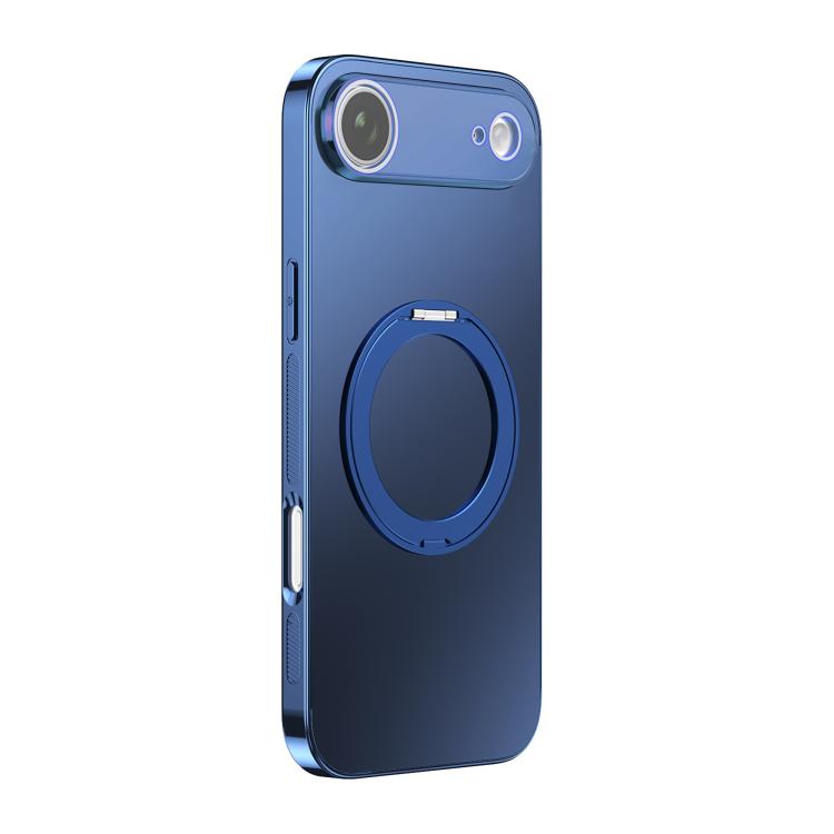 For iPhone Air 360 Degree Rotating Holder MagSafe Electroplated Phone Case with Lens Cover(Navy Blue)