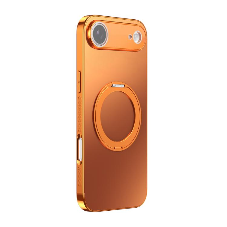 For iPhone Air 360 Degree Rotating Holder MagSafe Electroplated Phone Case with Lens Cover(Orange)