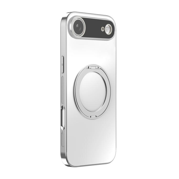 For iPhone Air 360 Degree Rotating Holder MagSafe Electroplated Phone Case with Lens Cover(White)