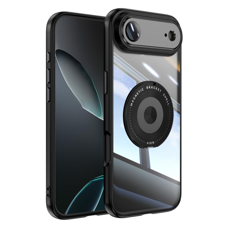 For iPhone Air 360 Holder Magsafe Acrylic Hybrid TPU Phone Case(Black)