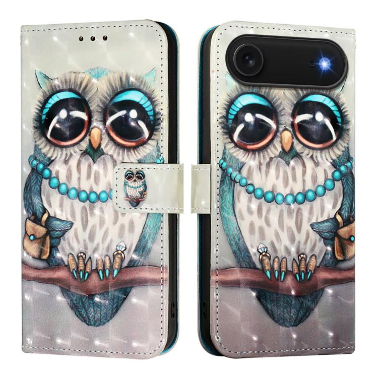 For iPhone Air 3D Painting Horizontal Flip Leather Phone Case(Grey Owl)