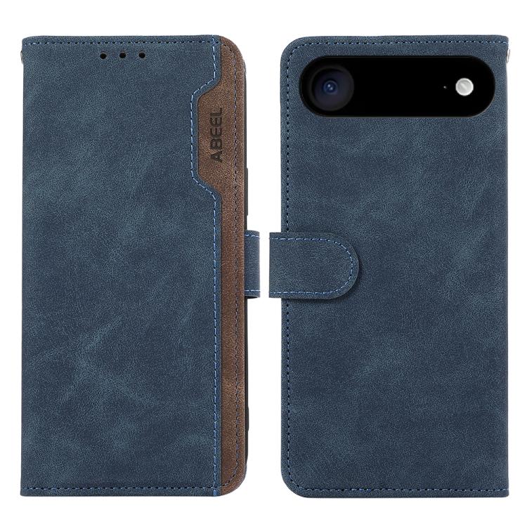 For iPhone Air ABEEL Color Block Magnetic RFID Leather Phone Case(Blue-Brown)