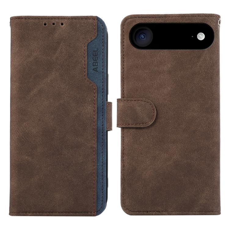 For iPhone Air ABEEL Color Block Magnetic RFID Leather Phone Case(Brown-Blue)